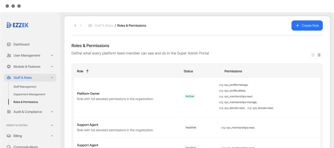 Roles and permissions preview
